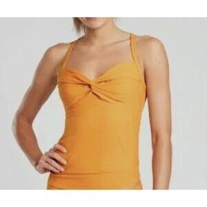 Athleta 34 B/C Twist Up Bra Cup Tankini Top Abyssinian Mustard Yellow Swim Beach